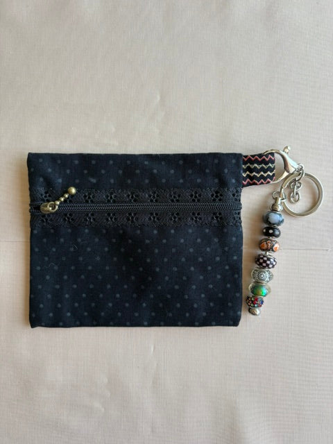 Black Dot Fabric Keychain Wallet