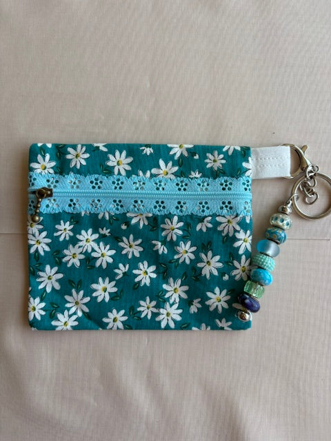 Blue Daisy Fabric Keychain Wallet
