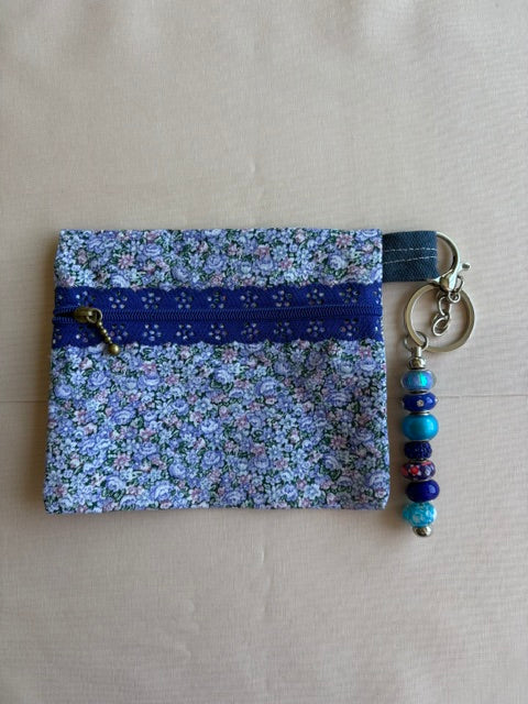 Blue Denim Flower Fabric Keychain Wallet