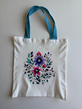 Blue Floral Canvas Tote Bag
