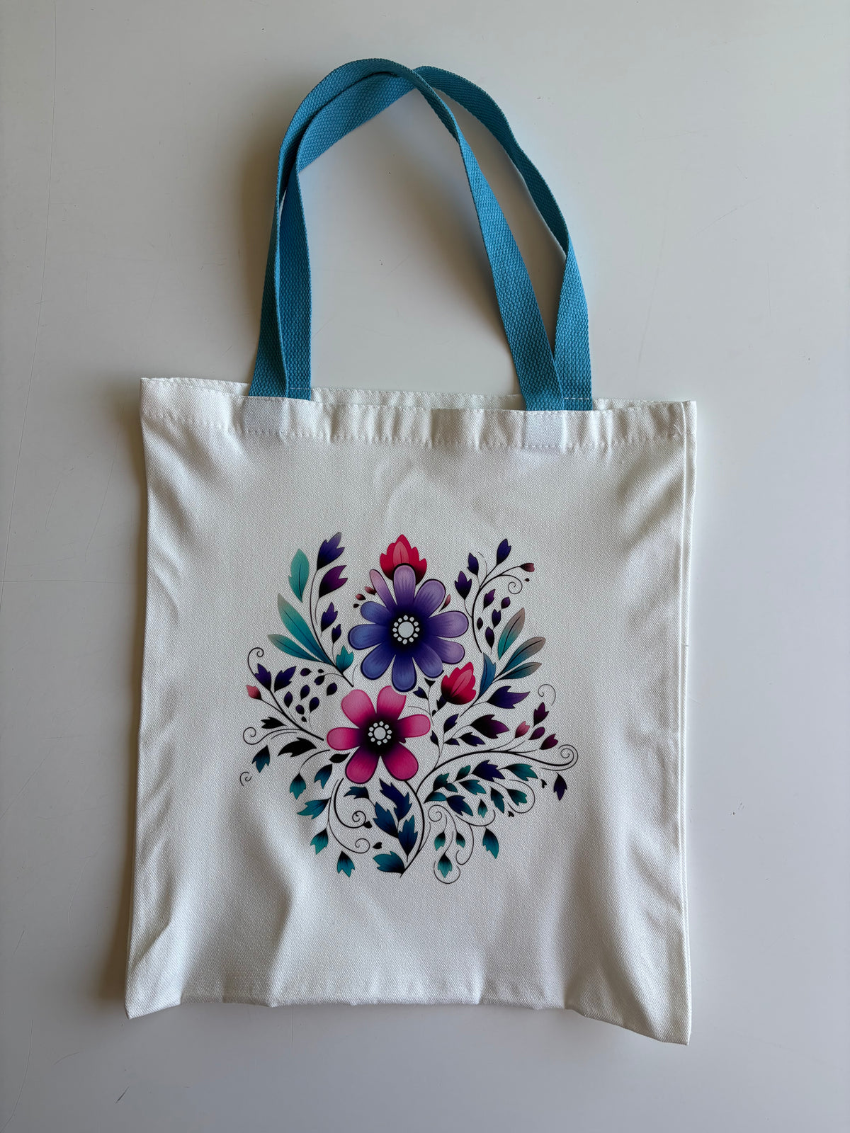 Blue Floral Canvas Tote Bag