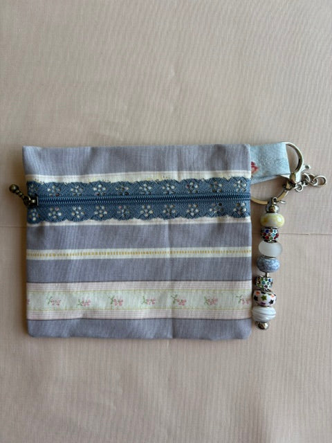 Blue Floral Fabric Keychain Wallet