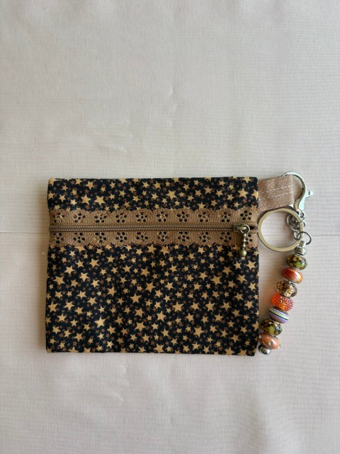 Brown Star Fabric Keychain Wallet