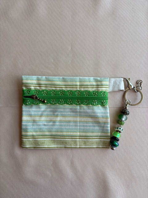 Green Stripe Fabric Keychain Wallet