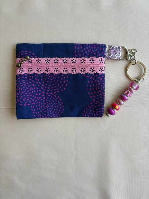 Pink Stitch Fabric Keychain Wallet