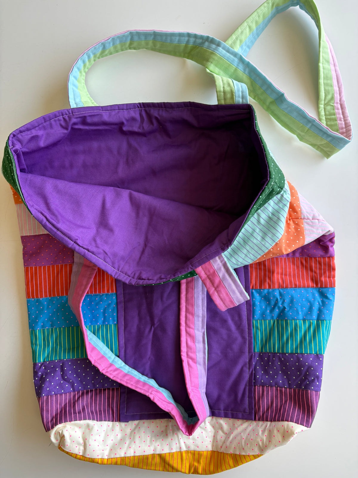 Purple Stripes Quilted Tote Bag