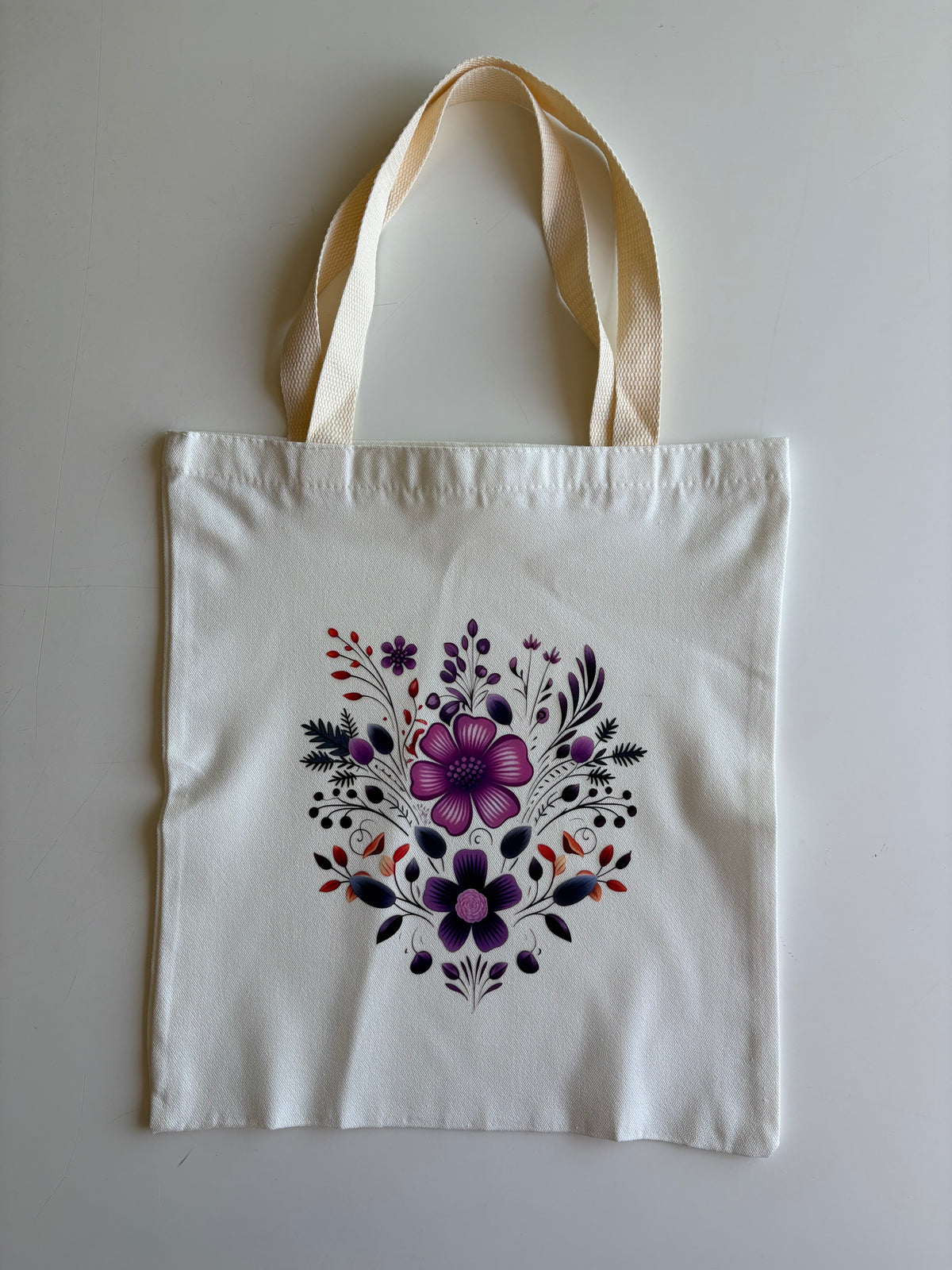 White Floral Canvas Tote Bag